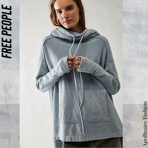 FREE PEOPLE EXTREME WASHED HOODIE IN COASTAL BLUE NWT Small - Picture 8 of 11